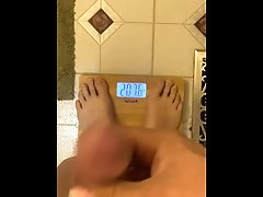 Gay Twink Wanker Plays With Cock on Bathroom Scale