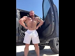 Hairy Thick Bodybuilder Flexes, Gets Naked, then Pisses on Public Beach OnlyfansBeefBeast Big Dick
