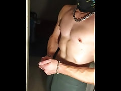 quattro4fans jerking off my 20cm 8 inch cock cumming and cum rubbing on my abs nipples and muscles