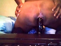 Black soft asshole penetrated by 11in dildo pt4
