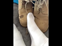 Solider accidently got cum all over his boots