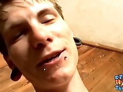 Straight dude with pierced nipples jacks off and cums