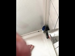 Messy shower jerkoff, pool of cum