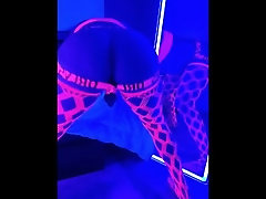 Dirty little sissy rave slut twink twerks in lingerie with blacklights. Gay neon cumslut.