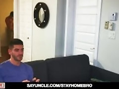 "Blindfolded Roommate Gets Cock To Distract Him"